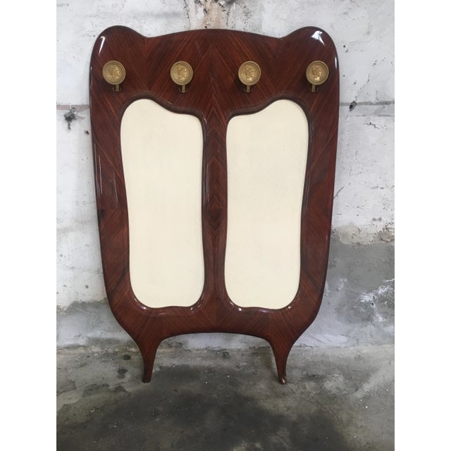 Italian Wall-Mounted Rosewood Coat Rack with Brass Hooks, 1950s For Sale - Image 11 of 11