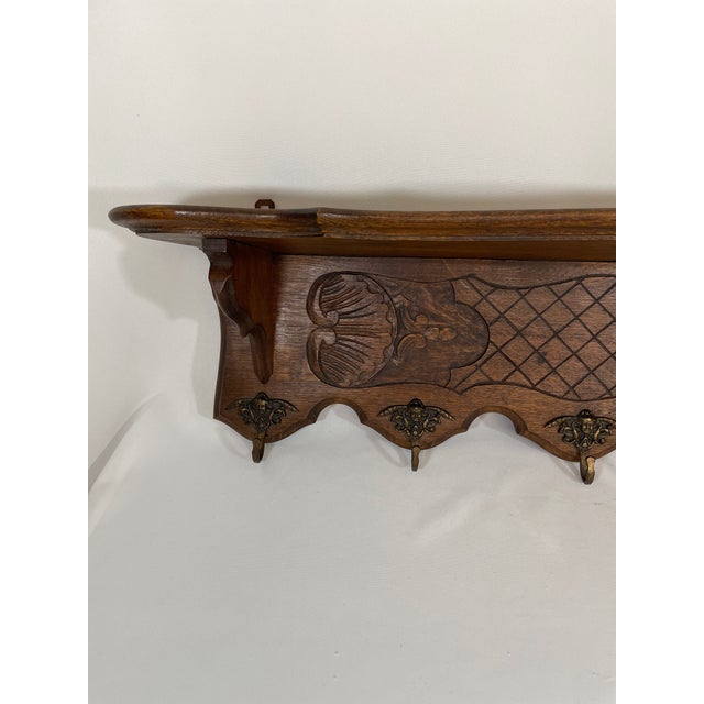 Early 20th Century Antique French Oak Wall Shelf Coat and Hat Rack For Sale - Image 5 of 18