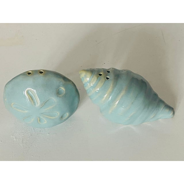 American Vintage Sea Shell Ceramic Salt and Paper Shakers For Sale - Image 3 of 5