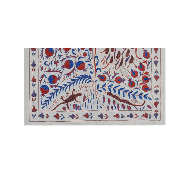 Mid-Century Modern Folk Art Bird Pictorial Suzani From Uzbekistan For Sale - Image 3 of 10