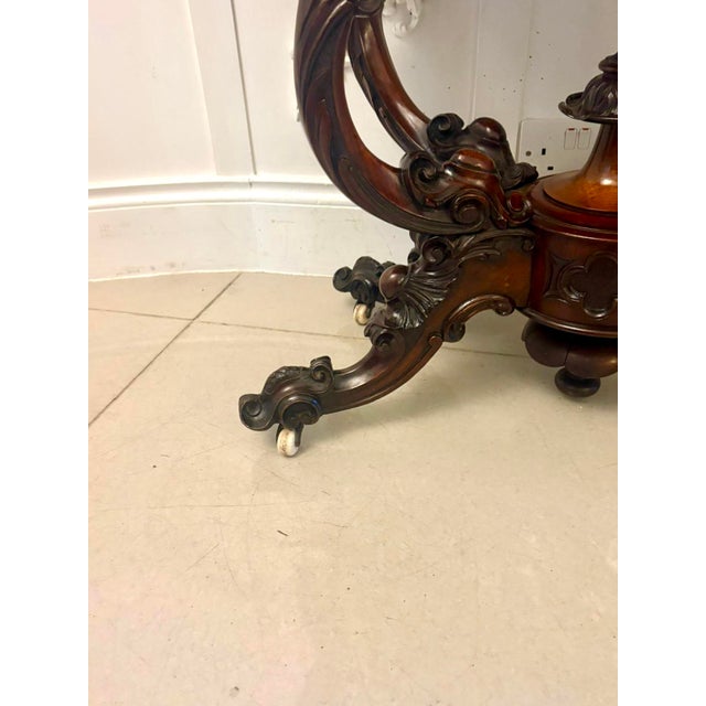 Antique Victorian Burr Walnut Card or Console Table with Carved Basket Base, 1850 For Sale - Image 10 of 16