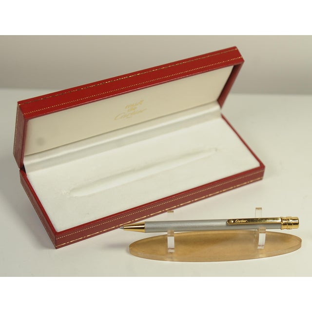 Metal Santos Brushed Steel and 18 Karat Gold-Plated Stylo Bille Must II Ballpoint Pen with Red Box from Cartier, 2000s, Set of 3 For Sale - Image 7 of 15