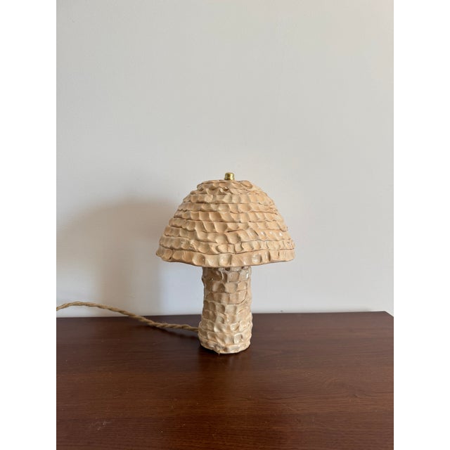 Handmade Beige Table Lamp: Mashroom Shape Ceramic Lamp in Modern Interior Style For Sale - Image 4 of 5