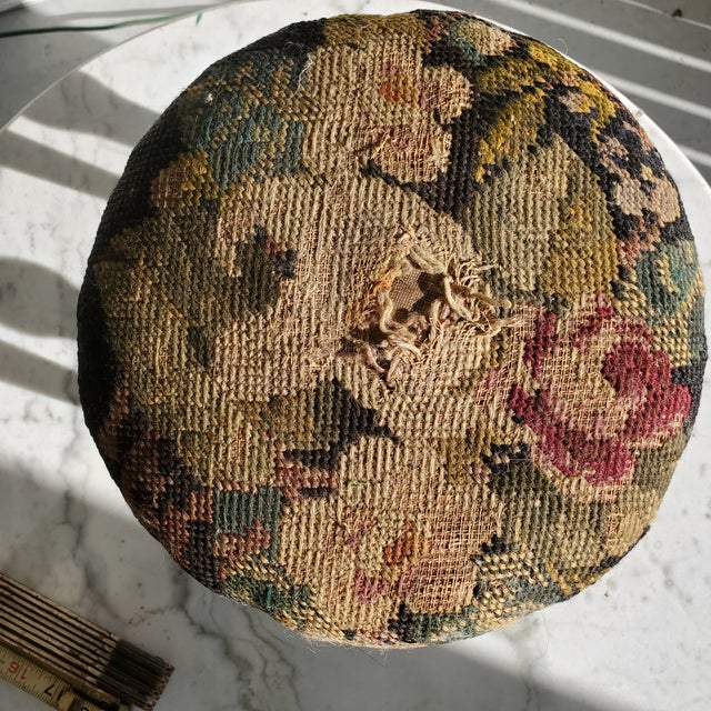 Late 19th Century Victorian Needlepoint Ladies' Foot Stool With Tuned Wooden Legs For Sale - Image 6 of 15