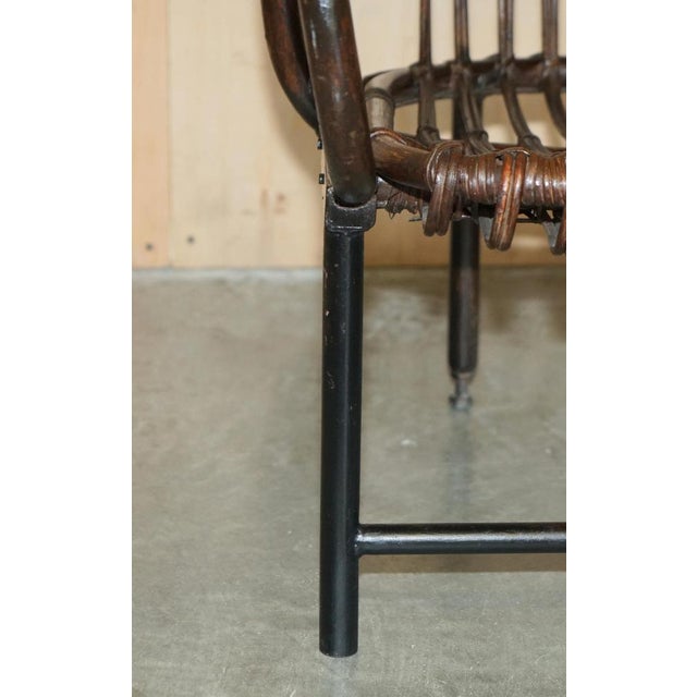 French Bamboo Steel Base Porters Wingback Armchair For Sale - Image 13 of 18