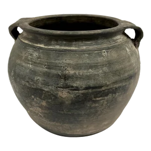 Mid 20th Century Rustic Hand Turned Pottery Vase/Pot/Planter/Jug With Lamb's Ear Handles