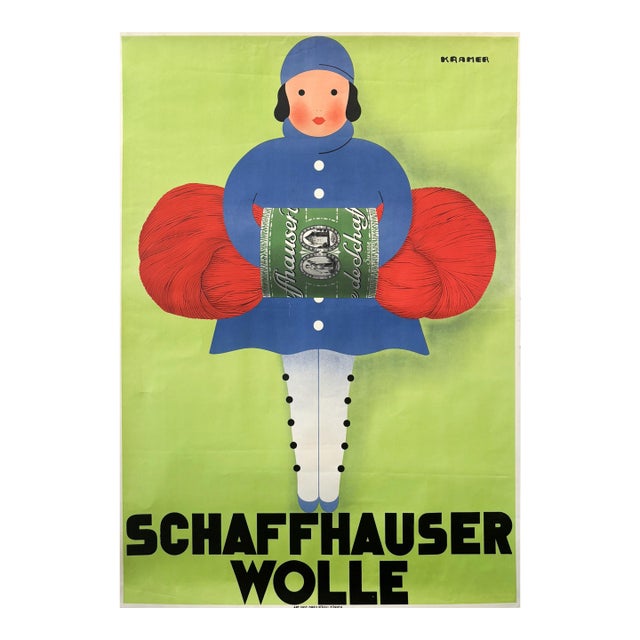 1935 Swiss Fashion Poster, Schaffhauser Wolle - Pierre Kramer For Sale
