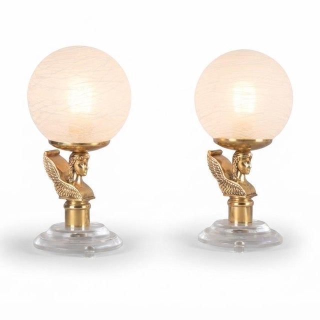 Winged Figure Table Lamps with Frosted Glass Globes, 1980s, Set of 2 For Sale - Image 15 of 15