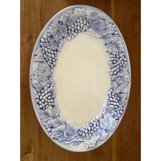 1980s 1980s Blue & White Grapes Majolica Serving Platter, Made in Portugal For Sale - Image 5 of 7