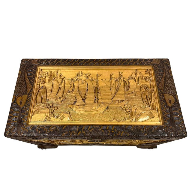 Early 20th Century Chinese Carved Camphor Wood Hope Chest For Sale In Los Angeles - Image 6 of 16
