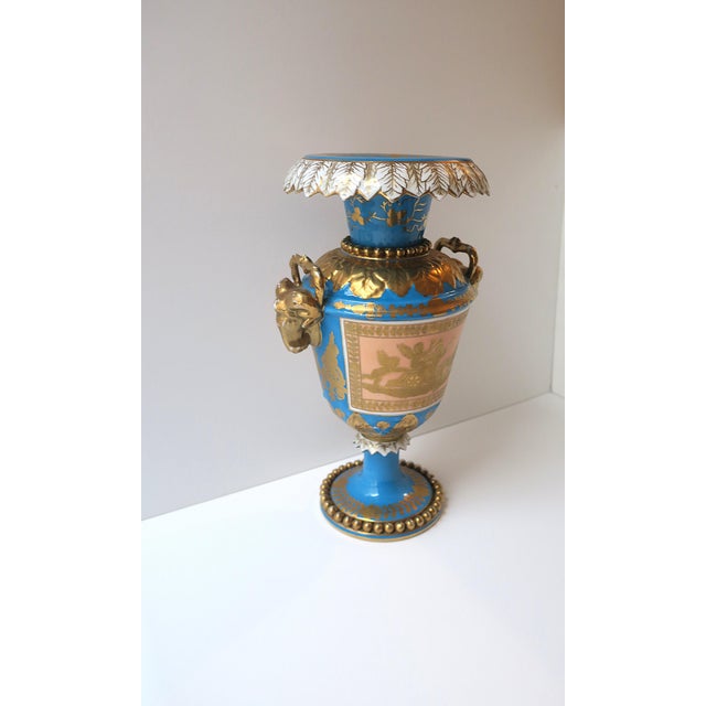Late 19th Century French Sèvres Style, German Porcelain Urn, Neoclassical, Blue & Gold, Circa 19th Century For Sale - Image 5 of 18