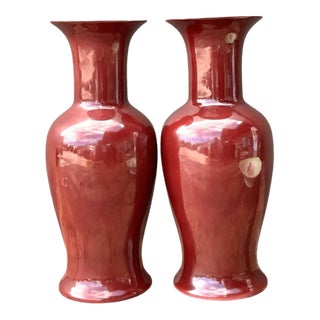 Vintage Chocolate Ceramic Vases - A Pair For Sale