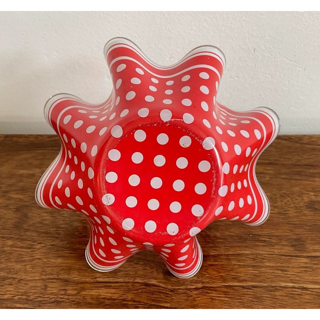 Mid 20th Century Vintage Glass Kerchief Form Bowl, Red Dots For Sale - Image 5 of 7