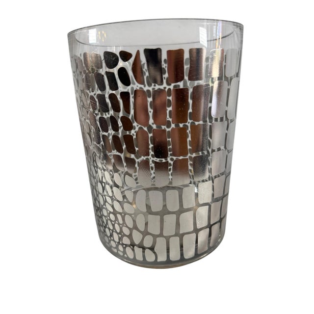 Beautiful silver alligator print embossed on thick cylindrical glass vase.