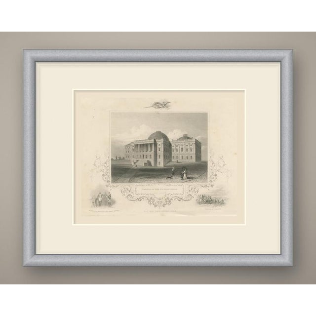 This is an original antique steel engraving, uncolored, lettered in a framed panel below the view "capitol of the u.s....