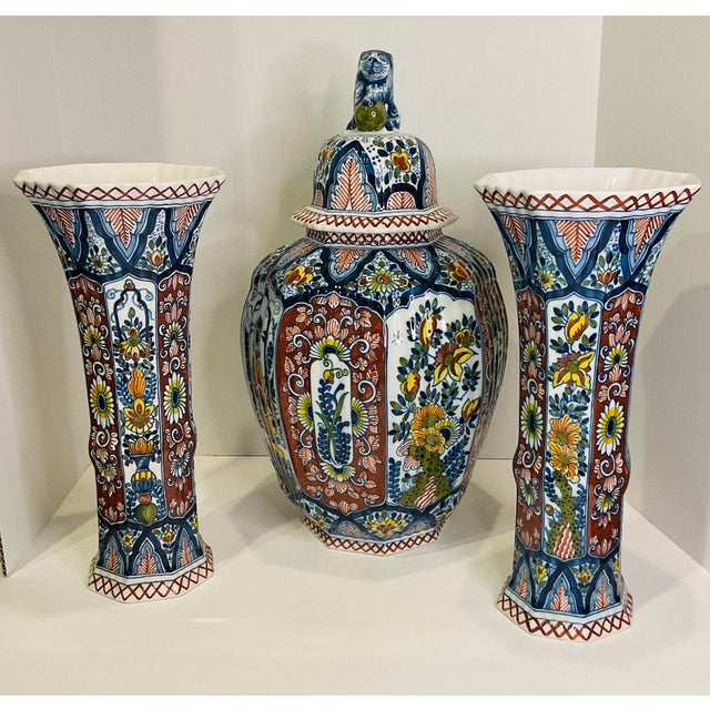 1900s Boch Delft Pair of Vases and a Ginger Jar - 3 Piece Set For Sale - Image 13 of 13