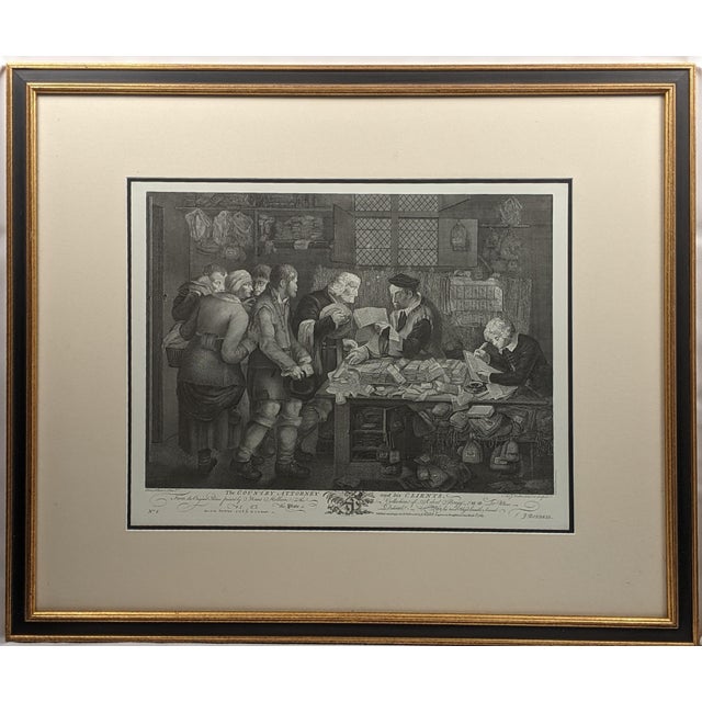 Wood Large Black & Gold Antique Legal Engravings, “The Country Attorney” & “The Plaintiff and Defendant” – Pair For Sale - Image 7 of 14
