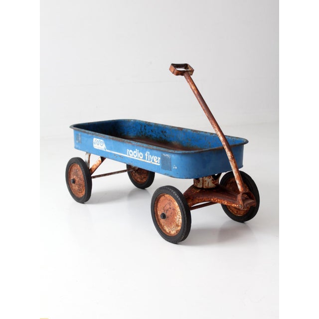 1970s Vintage 1970s Radio Flyer Model 100 Blue Metal Wagon For Sale - Image 5 of 16