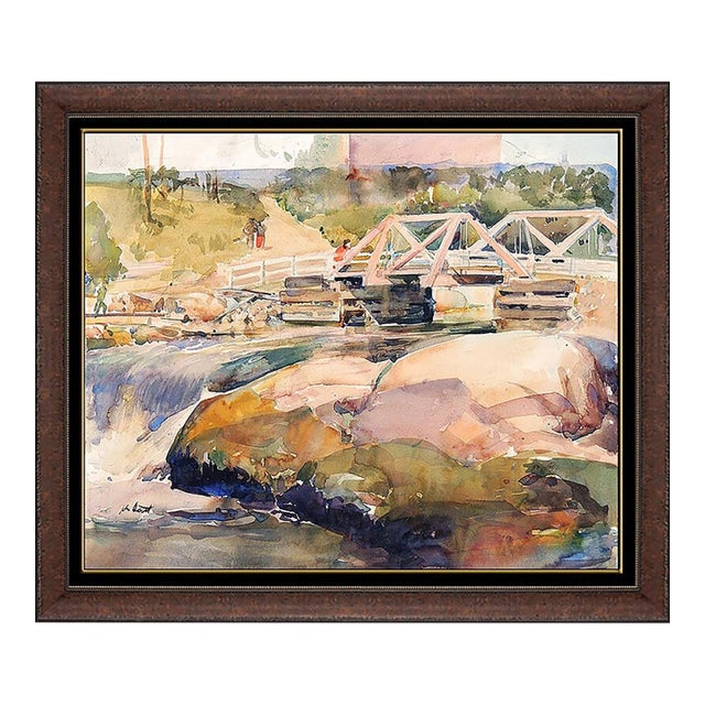 Mid 20th Century Bridge over Rushing Water, John Walter Scott For Sale