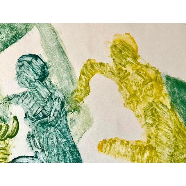 1960s Vintage Mid Century Modern Figurative Abstract Mono Type Oil Painting For Sale - Image 5 of 7