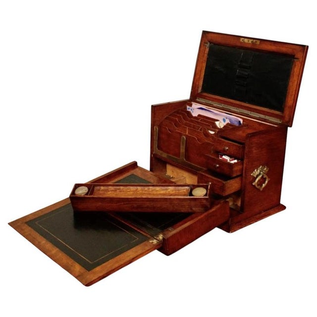 Antique Victorian Oak Fitted Stationery Box with Writing Slope, 1890 For Sale - Image 13 of 13