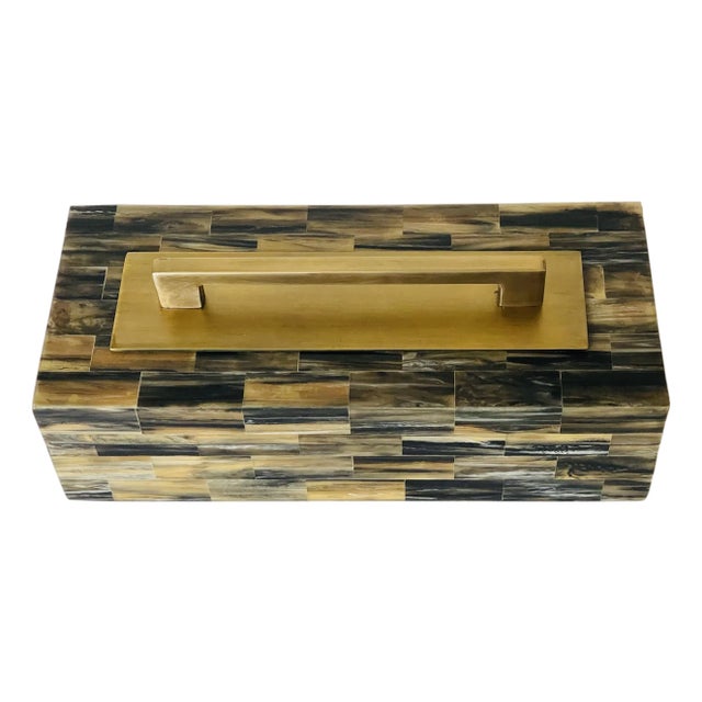 1970s Large Tessellated Horn and Brass Box Maitland Smith Style For Sale