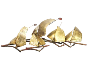 Vintage Brutalist Sailboats Abstract Wall Sculpture