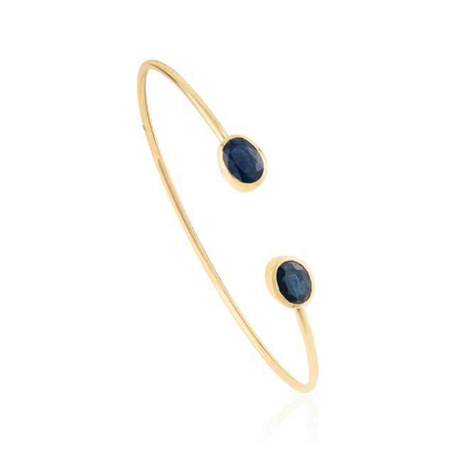 3.08 Carat Blue Sapphire Open Cuff Bangle Bracelet in 14k Yellow Gold For Sale - Image 4 of 16