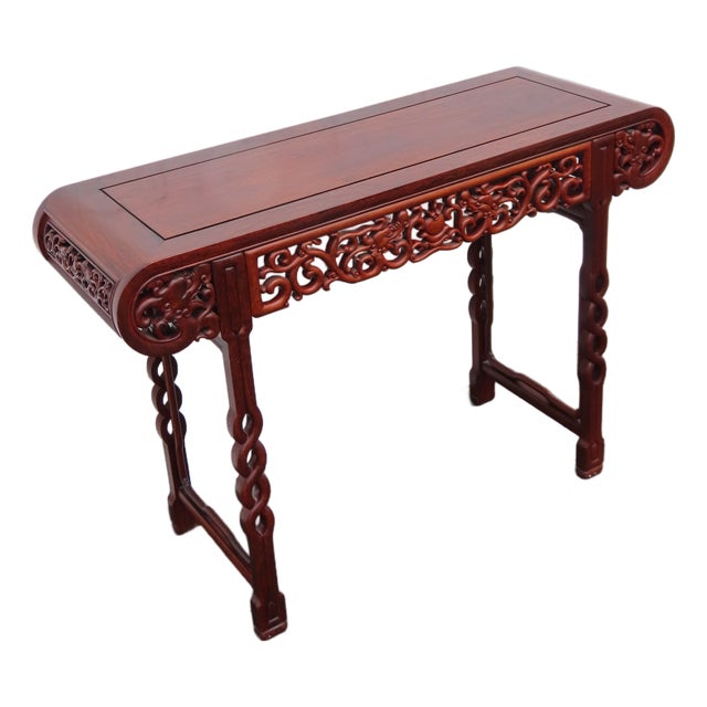 Chinese High Relief Solid Wood Altar Console Entry Table With Dragons Motif 6560 For Sale