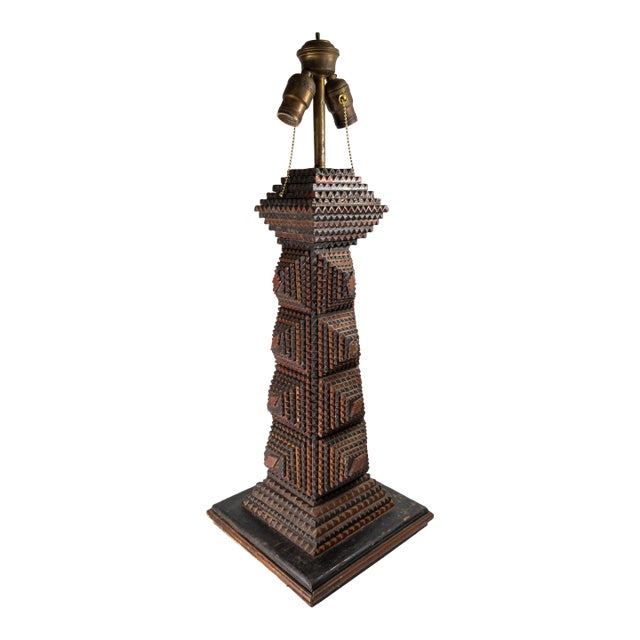 Early 20th Century American Folk Art Tramp Art Polychrome Table Lamp For Sale