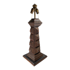 Early 20th Century American Folk Art Tramp Art Polychrome Table Lamp