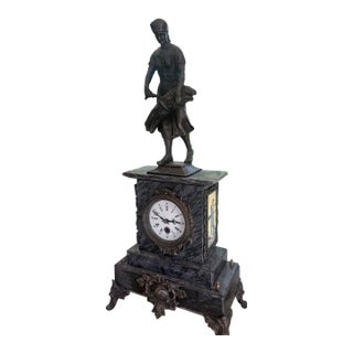 Antique French Victorian Marble Figural Mantel Clock With Harvest Maiden, C. 1880 For Sale