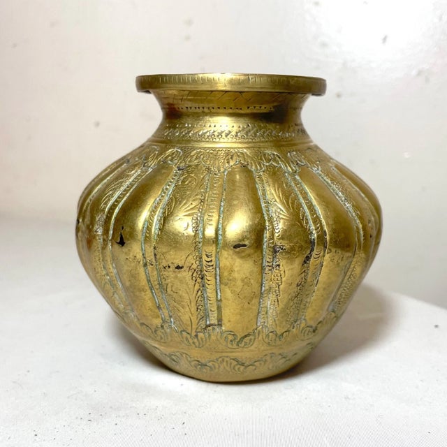 Metal Antique Late 1700's Hand Tooled Moorish Middle Eastern Islamic Brass Pot Jar For Sale - Image 7 of 11