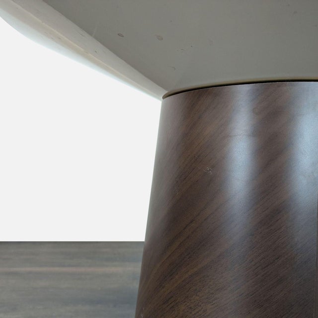 Modern West Elm Glass Top Wood Pedestal End Table For Sale - Image 3 of 7