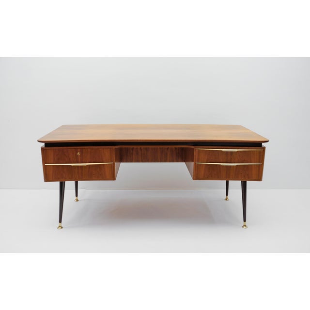 Wood Large Desk with Brass Details, Germany, 1950s For Sale - Image 7 of 18