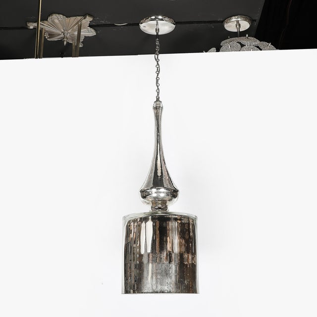 Chrome Modernist Hand-Blown Murano Mercury Glass Pendant Chandelier W/ Chrome Fittings For Sale - Image 8 of 16