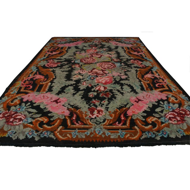 Rug & Kilim Midcentury Green Floral Flat-Weave Vintage Bessarabian Kilim Rug by Rug & Kilim For Sale - Image 4 of 6