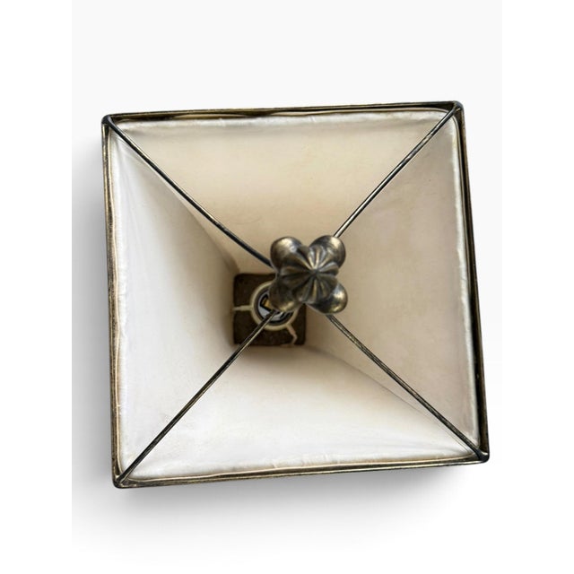 Vintage Hollywood Regency Ornate Gold-Tone Table Lamp With Square Fabric Shade For Sale In Portland, ME - Image 6 of 6