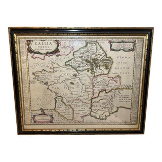Rare Original Antique Hand Colored European Map France Janssonius J 1662 2-Sided For Sale