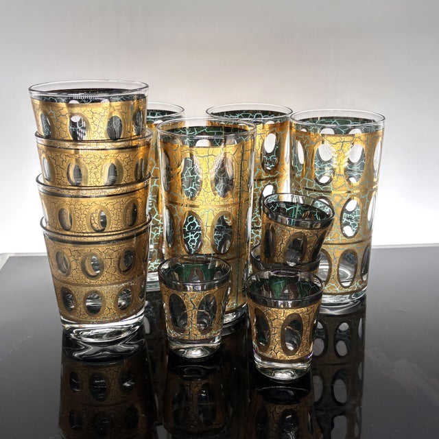 Metal Culver “Pisa” Crackle Gold 12-Piece Barware Set, Circa 1960 For Sale - Image 7 of 10