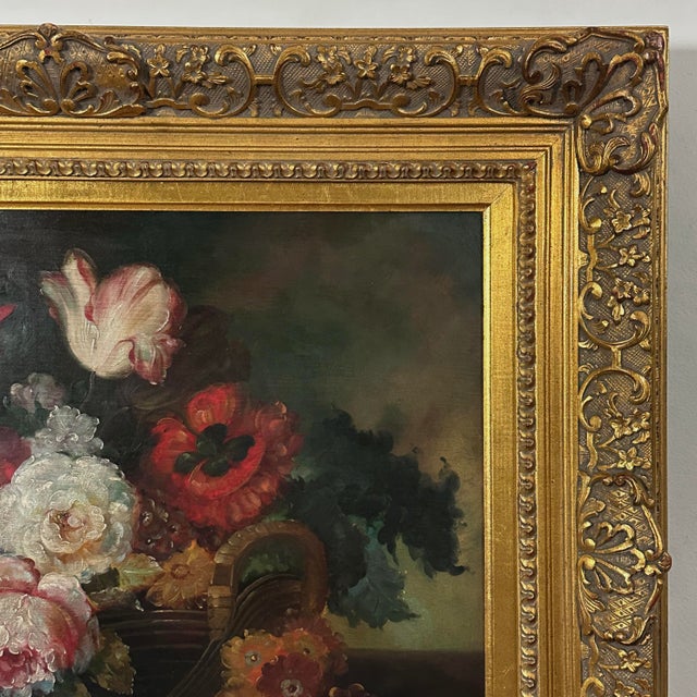 Vintage Continental Dutch Style Floral Still Life, Signed (Oil/Acrylic on Canvas) For Sale In Philadelphia - Image 6 of 8