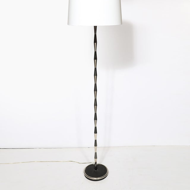 Mid-Century Modern 1960s Pair of MidCentury Geometric Polished Nickel & Gunmetal Floor Lamps by Gio Ponti For Sale - Image 3 of 15