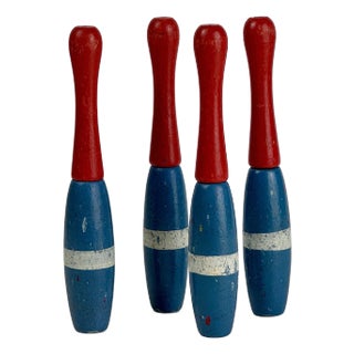 Set of 4 Vintage Wooden Skittels (Miniature Bowling Pins) for Decorative Purposes For Sale