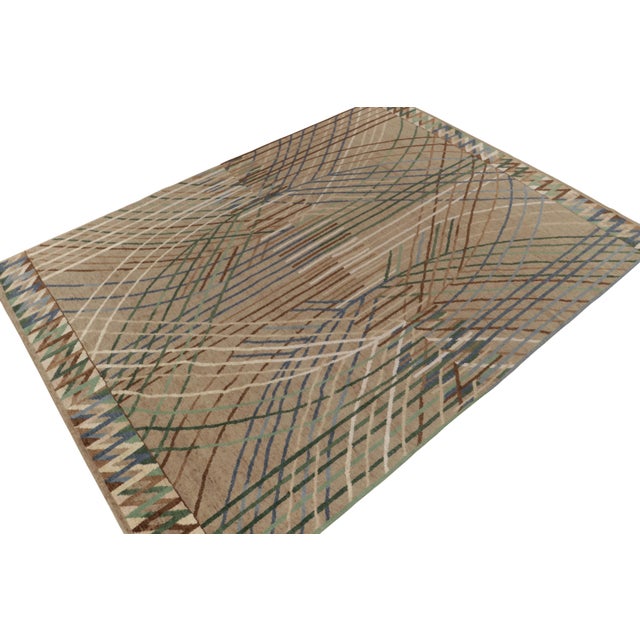 Hand-knotted in a blend of wool, hemp and jute a 10x14 rug inspired by Swedish Deco designs of mid-century provenance. On...