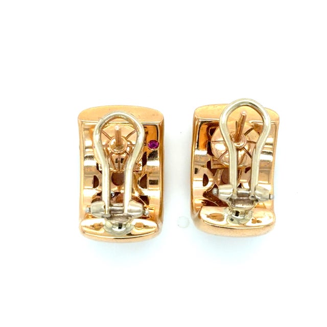 Roberto Coin, 18k Rose Gold, Enamel and Diamond Earrings, Pair For Sale - Image 4 of 5