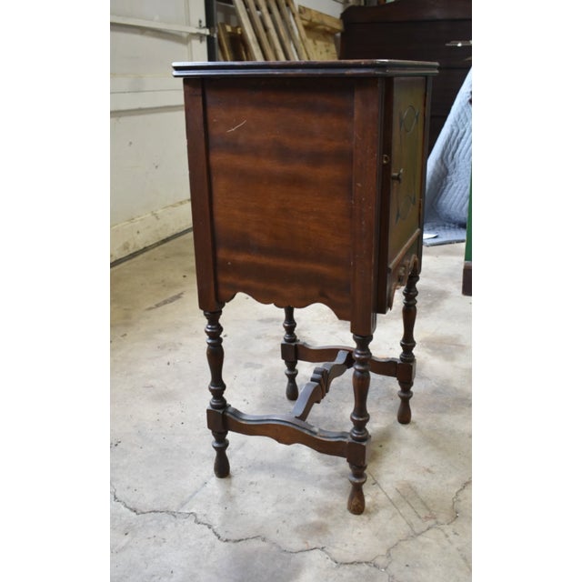 Antique 1920s Copper-Lined Smoking Cabinet Side Table W/ Turned Legs For Sale - Image 4 of 8