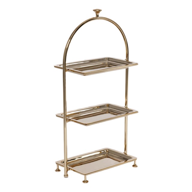 Lucente High Tea Polished 3-Tier Serving Stand, Gold For Sale