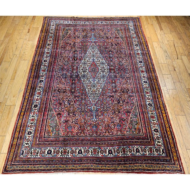 Vintage Persian Bibikabad Rug, Hand-Knotted Wool, Geometric Pattern, Rust Red & Blue, 9x13 For Sale - Image 10 of 18