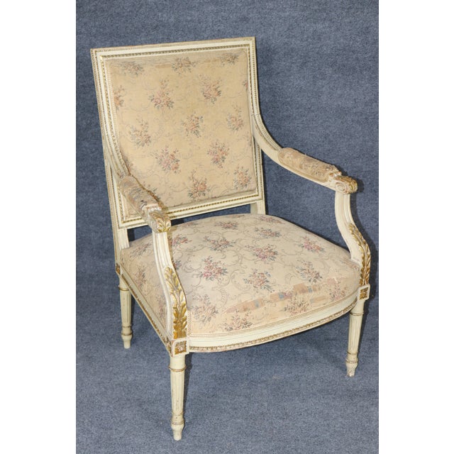 Ivory Pair French Louis XVI Style Parcel Gilt Armchairs For Sale - Image 8 of 11