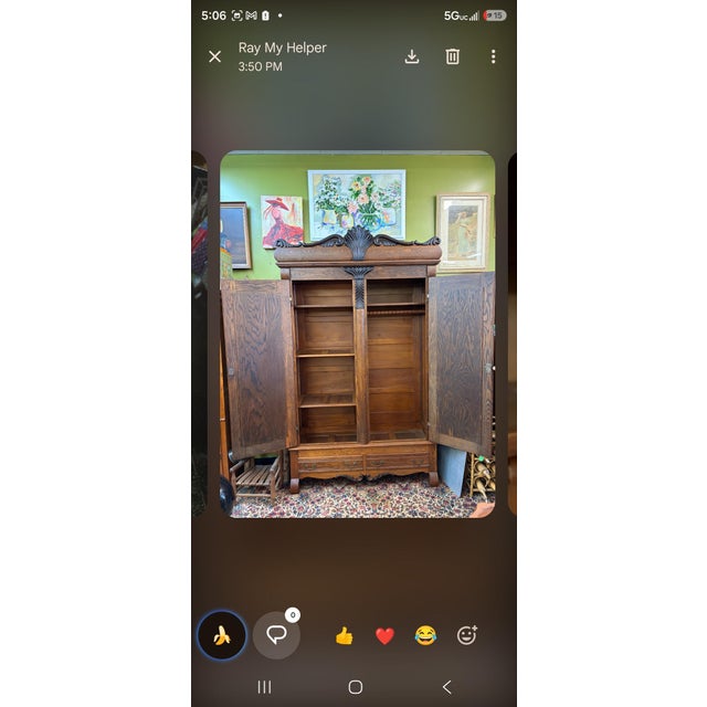 Fabulous 1800's flaked Tiger Oak and walnut campaign breakdown pegged armoire. Brass drawer pulls. Lock and key. It...